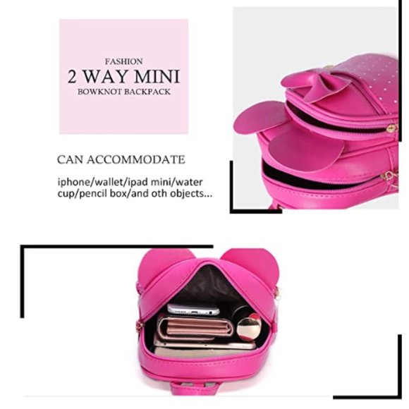 Girls Bowknot Polka Dot Cute Mini Backpack - Picture 3 of 7